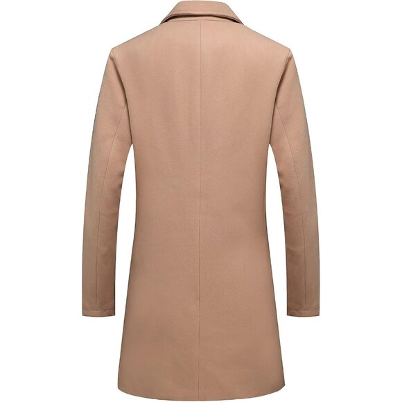 Men's Khaki Classic Wool Single Breasted Mid Long Trench Overcoat Jackets - Picture 2 of 7